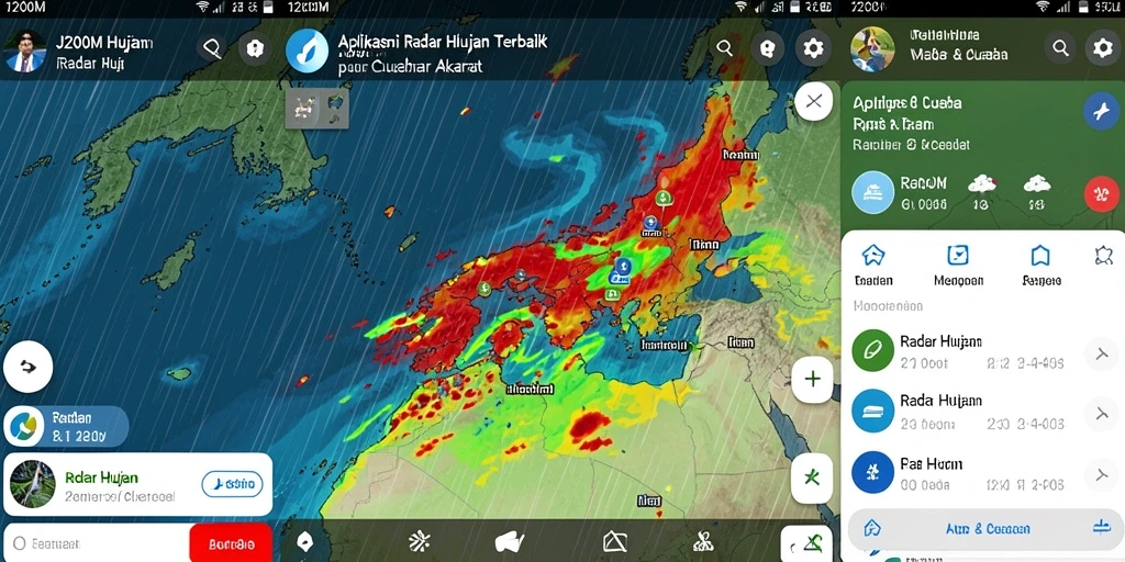 Antarmuka aplikasi J200M menunjukkan radar hujan secara real-time.