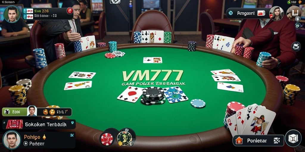 Tampilan antarmuka permainan Poker yang menarik dan interaktif.